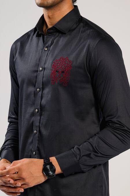 Shop Kalpana Naik Black Cotton Embroidery Mystic Mask Shirt Online at Aza Fashions Shop_Kalpana Naik_Black Cotton Embroidery Mystic Mask Shirt _Online_at_Aza_Fashions