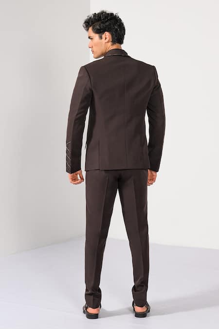 Kalpana Naik Geometric Brown Embroidered Tuxedo Blazer & Trouser Set 