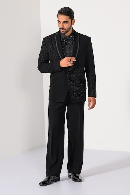 Kalpana Naik Asymmetrical Onyx Tuxedo Blazer & Trouser Set 