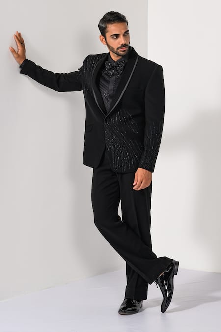 Kalpana Naik Asymmetrical Onyx Tuxedo Blazer & Trouser Set 