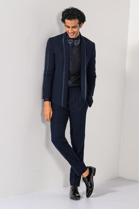 Kalpana Naik Cobalt Pintuck Tuxedo Blazer & Trouser Set 