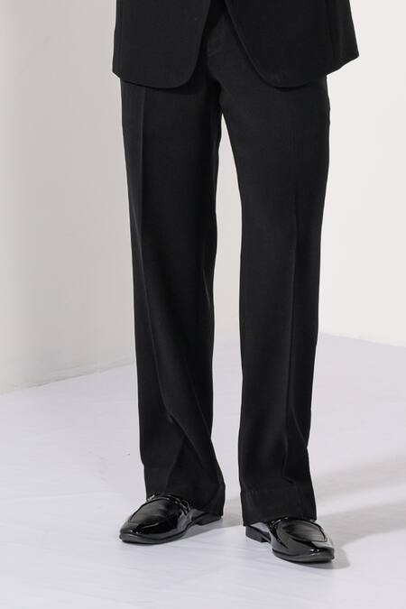 Shop_Kalpana Naik_Black Crepe Embroidery, Stones Shimmer Pintucks And Cutdana Tuxedo Set _Online_at_Aza_Fashions