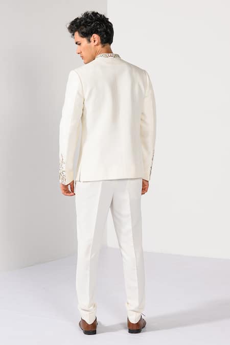 Kalpana Naik Ivory Blossom Floral Embroidered Bandhgala & Trouser Set 