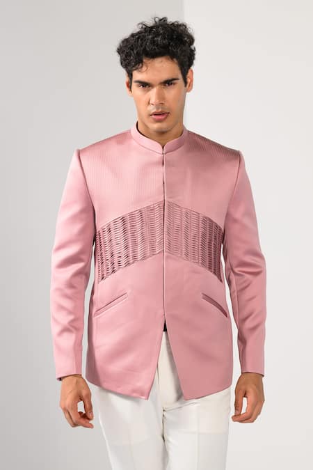 Kalpana Naik_Pink Dusty Rose Pintuck Bandhgala Set _Online_at_Aza_Fashions