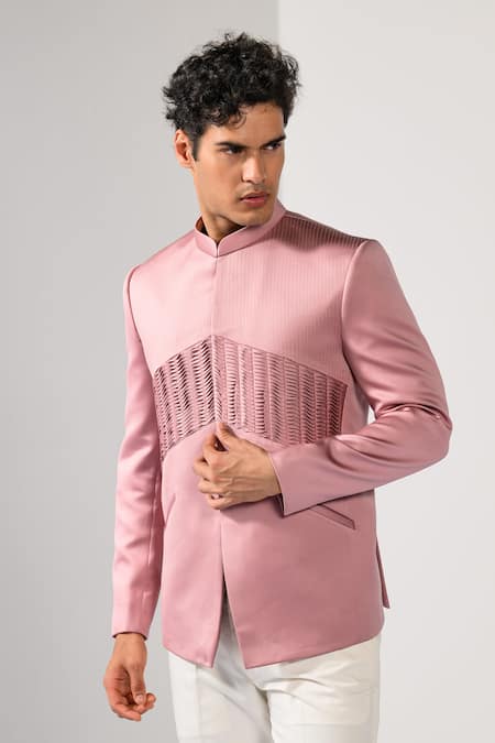 Buy_Kalpana Naik_Pink Dusty Rose Pintuck Bandhgala Set _Online_at_Aza_Fashions