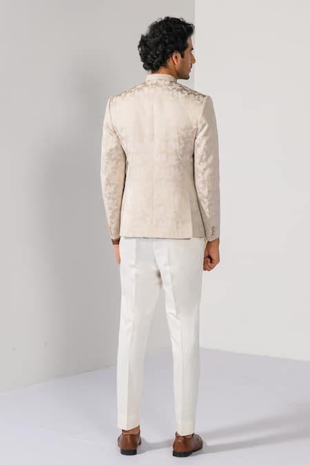 Kalpana Naik Blooming Beige Floral Bandhgala & Trouser Set 