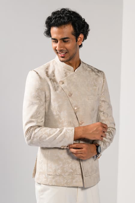 Kalpana Naik_Beige Blooming Floral Bandhgala And Trouser Set _Online_at_Aza_Fashions