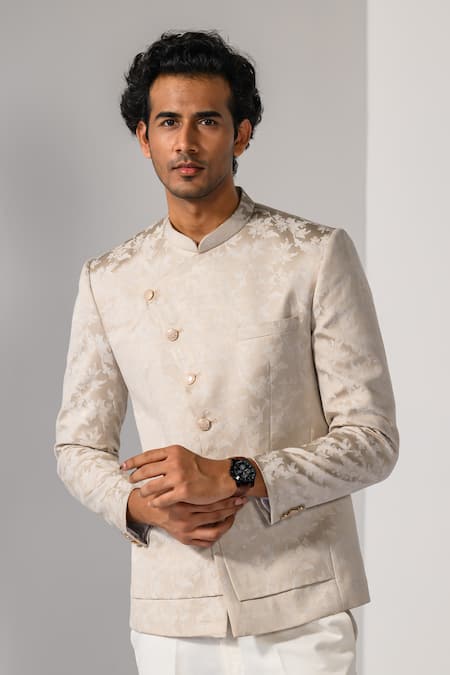 Buy_Kalpana Naik_Beige Blooming Floral Bandhgala And Trouser Set _Online_at_Aza_Fashions