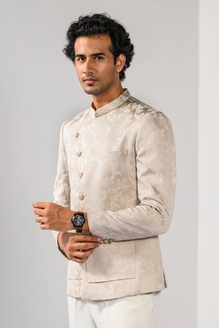 Shop_Kalpana Naik_Beige Blooming Floral Bandhgala And Trouser Set _Online_at_Aza_Fashions