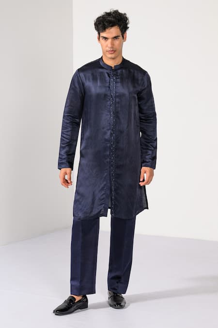 Kalpana Naik Navy Linen, Satin Embroidery, Stones Cobalt Gradient Achkan Set Online at Aza Fashions Kalpana Naik_Navy Linen, Satin Embroidery, Stones Cobalt Gradient Achkan Set _Online_at_Aza_Fashions
