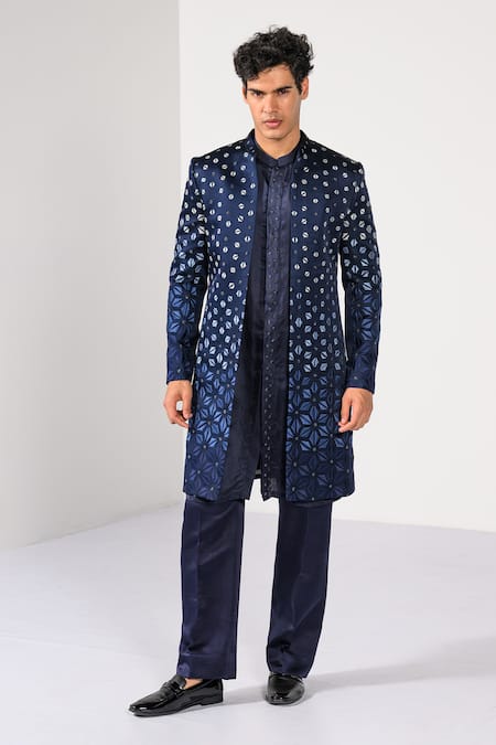 Kalpana Naik Cobalt Gradient Embroidered Achkan Set 