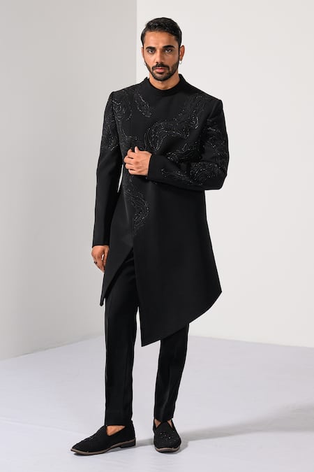 Kalpana Naik Jet Black Elegance Embroidered Achkan & Trouser Set 