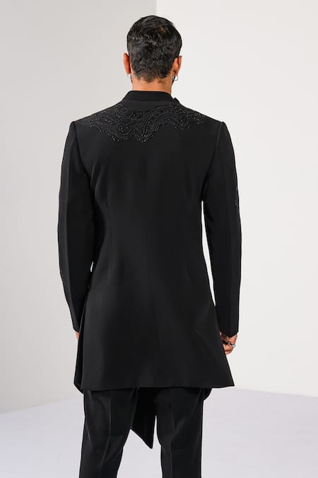 Kalpana Naik Jet Black Elegance Embroidered Achkan & Trouser Set 