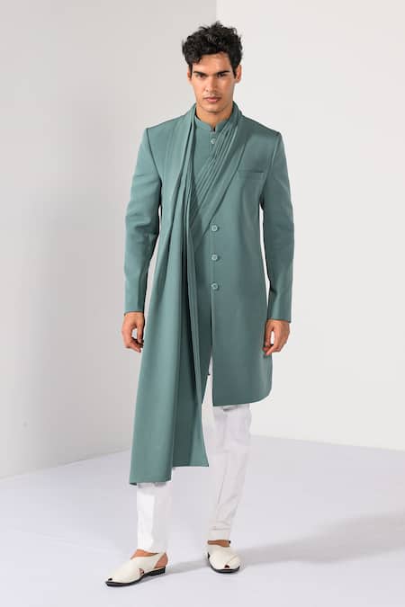 Kalpana Naik Aqua Fade Drape Achkan & Trouser Set 