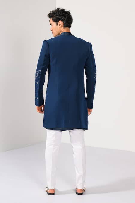 Kalpana Naik Teal Blossom Hand Embroidered Achkan Set 