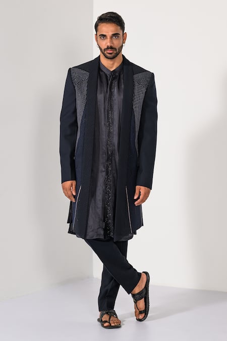 Kalpana Naik Midnight Symmetry Embroidered Achkan Kurta Set 