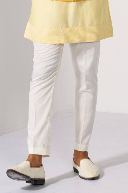 Kalpana Naik_Yellow Bemberg, Silk, Cotton Cascade Ombre Zardozi Nehru Jacket And Kurta Set _Online_at_Aza_Fashions