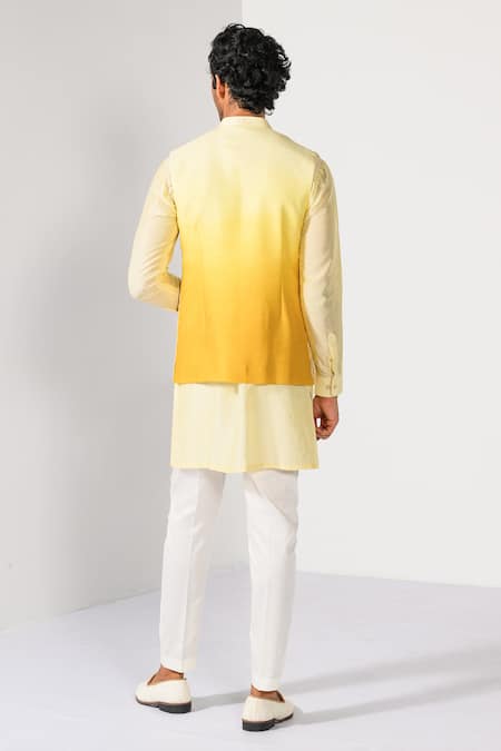 Kalpana Naik Yellow Cascade Ombre Zardozi Nehru Jacket & Kurta Set 