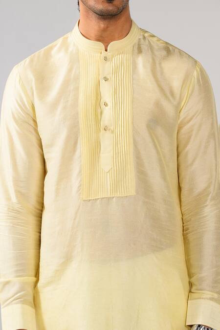Shop_Kalpana Naik_Yellow Bemberg, Silk, Cotton Cascade Ombre Zardozi Nehru Jacket And Kurta Set _Online_at_Aza_Fashions
