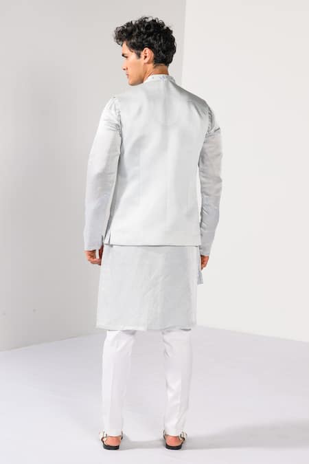 Kalpana Naik Icy Blue Waves Hand Embroidered Nehru Jacket Kurta Set 