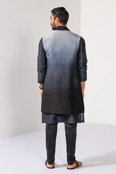 Kalpana Naik Charcoal Ombre Hand Embroidered Nehru Jacket Kurta Set 