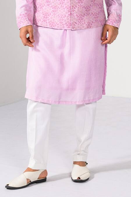 Kalpana Naik_Lilac Bemberg, Silk, Cotton Charm Nehru Jacket Kurta Set _Online_at_Aza_Fashions