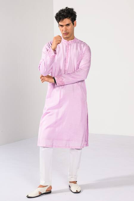 Buy_Kalpana Naik_Lilac Bemberg, Silk, Cotton Charm Nehru Jacket Kurta Set _Online_at_Aza_Fashions