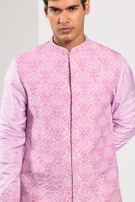 Shop_Kalpana Naik_Lilac Bemberg, Silk, Cotton Charm Nehru Jacket Kurta Set _Online_at_Aza_Fashions