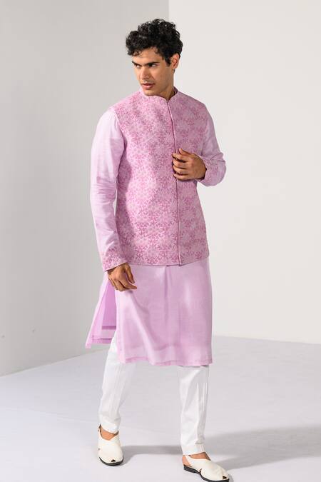 Kalpana Naik_Lilac Bemberg, Silk, Cotton Charm Nehru Jacket Kurta Set _at_Aza_Fashions