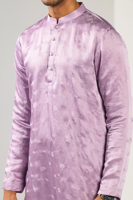 Kalpana Naik_Lilac Linen, Satin, Bemberg, Silk, Cotton Ombre Floral Nehru Kurta Set _Online_at_Aza_Fashions