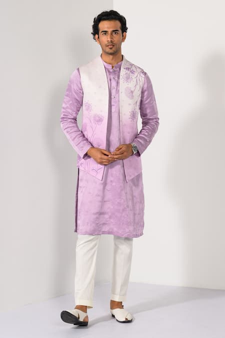 Kalpana Naik Lilac Ombre Floral Embroidered Nehru Kurta Set 