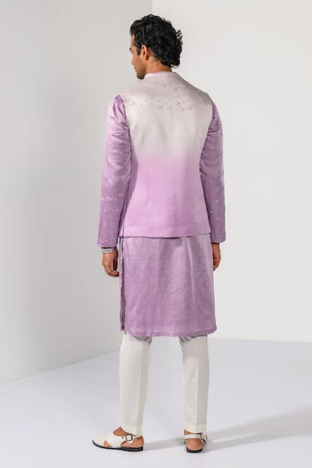 Kalpana Naik Lilac Ombre Floral Embroidered Nehru Kurta Set 