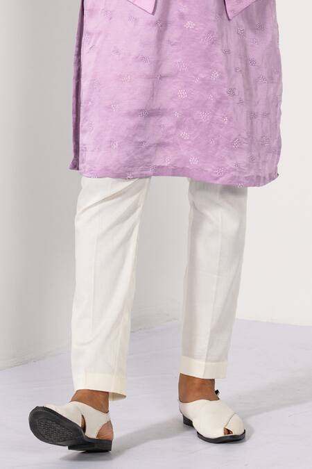 Shop_Kalpana Naik_Lilac Linen, Satin, Bemberg, Silk, Cotton Ombre Floral Nehru Kurta Set _Online_at_Aza_Fashions