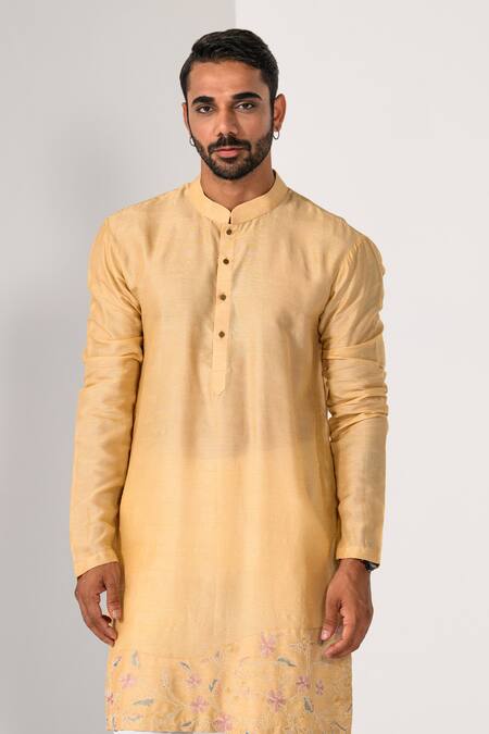 Kalpana Naik_Off White Bemberg, Cotton Embroidery Luxe 3d Nehru Kurta Set _at_Aza_Fashions