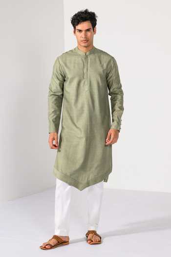 Kalpana Naik Olive Green Satin, Bemberg, Silk, Heritage Floral Zardozi Nehru Jacket Kurta Set at Aza Fashions Kalpana Naik_Olive Green Satin, Bemberg, Silk, Heritage Floral Zardozi Nehru Jacket Kurta Set _at_Aza_Fashions