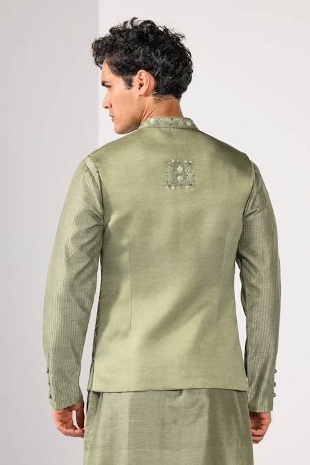 Kalpana Naik Olive Heritage Floral Zardozi Nehru Jacket Kurta Set 