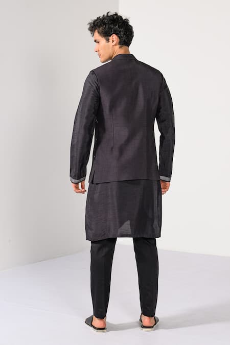 Kalpana Naik Graphite Geometrics Work Nehru Jacket Kurta Set 