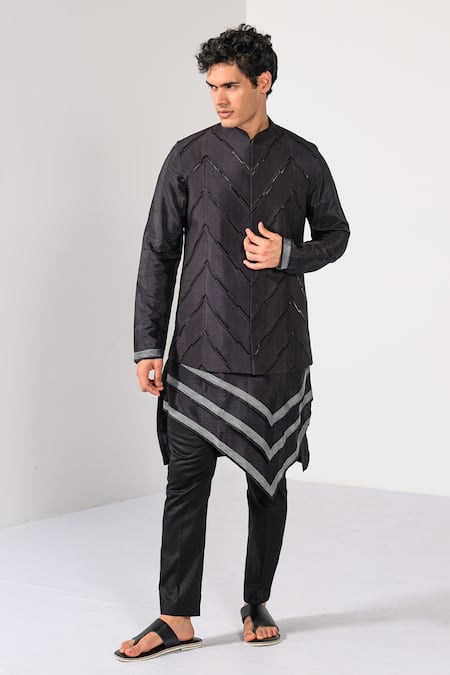 Kalpana Naik Graphite Geometrics Work Nehru Jacket Kurta Set 