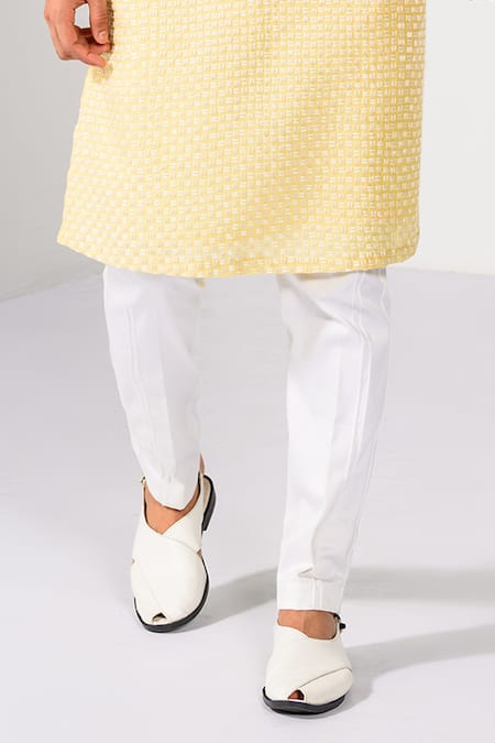 Kalpana Naik_Yellow Chanderi Silk Embroidery Golden Dawn Thread Kurta And Pant Set _at_Aza_Fashions