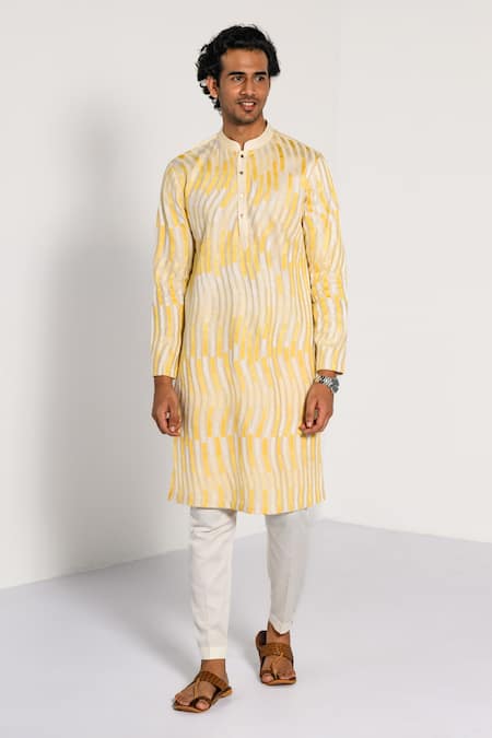 Kalpana Naik_Yellow Chanderi Silk Embroidery Radiant Weaves Kurta And Pant Set _Online_at_Aza_Fashions