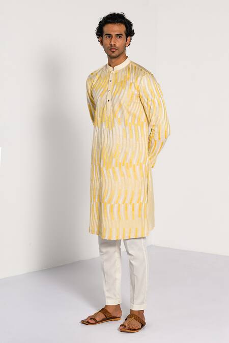 Buy_Kalpana Naik_Yellow Chanderi Silk Embroidery Radiant Weaves Kurta And Pant Set _Online_at_Aza_Fashions