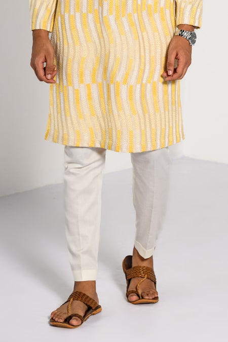 Shop_Kalpana Naik_Yellow Chanderi Silk Embroidery Radiant Weaves Kurta And Pant Set _Online_at_Aza_Fashions