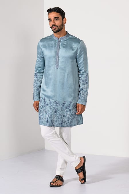 Kalpana Naik Blue Blossom Floral Daman Thread Work Kurta Set 
