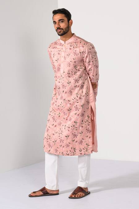 Buy Kalpana Naik Pink Linen, Satin, Cotton Blush Blossom Floral Thread Kurta And Pant Set Online at Aza Fashions Buy_Kalpana Naik_Pink Linen, Satin, Cotton Blush Blossom Floral Thread Kurta And Pant Set _Online_at_Aza_Fashions