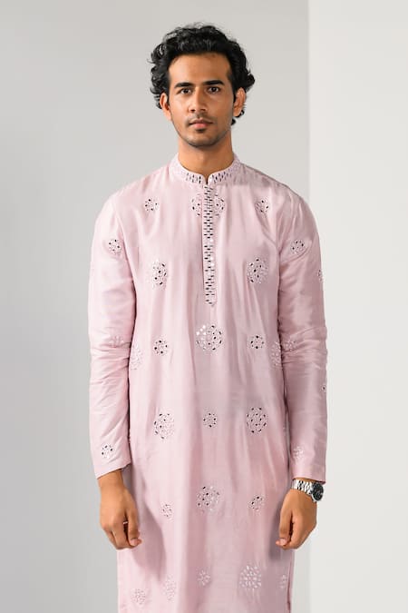 Kalpana Naik_Lilac Bemberg, Silk, Cotton Mirrors, Magic Butta Work Kurta And Pant Set _Online_at_Aza_Fashions