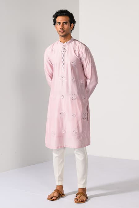Buy_Kalpana Naik_Lilac Bemberg, Silk, Cotton Mirrors, Magic Butta Work Kurta And Pant Set _Online_at_Aza_Fashions