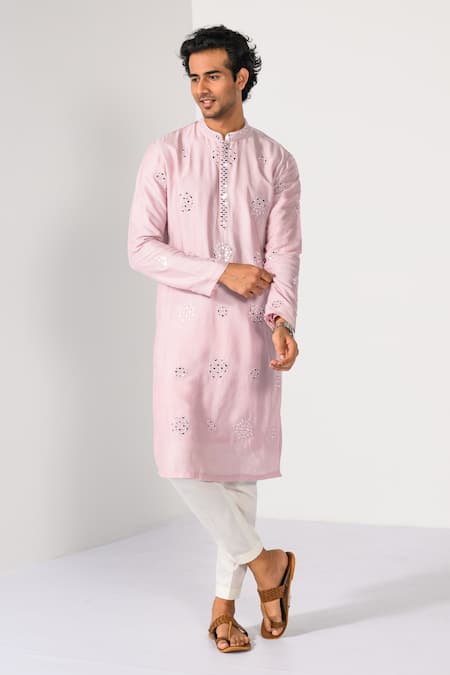 Shop_Kalpana Naik_Lilac Bemberg, Silk, Cotton Mirrors, Magic Butta Work Kurta And Pant Set _Online_at_Aza_Fashions