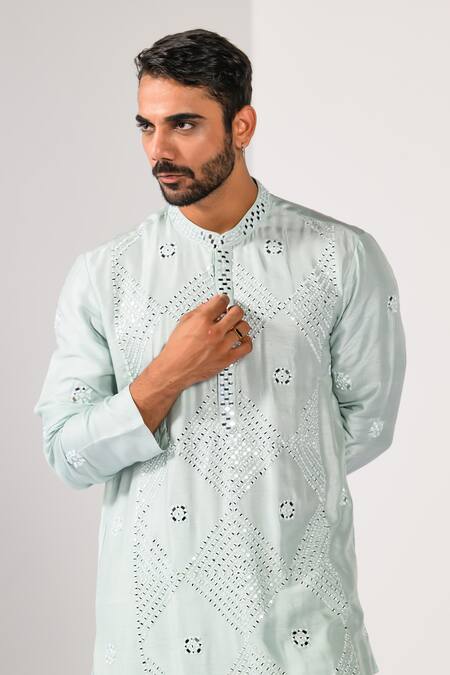 Buy_Kalpana Naik_Sky Blue Bemberg, Silk Mirrors, Embroidery Icy Glimmer Work Kurta And Pant Set _Online_at_Aza_Fashions