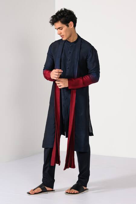 Kalpana Naik_Navy Bemberg, Cotton Ombre Elegance Kurta Set  _Online_at_Aza_Fashions