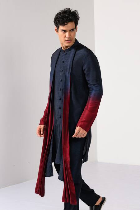 Buy_Kalpana Naik_Navy Bemberg, Cotton Ombre Elegance Kurta Set  _Online_at_Aza_Fashions